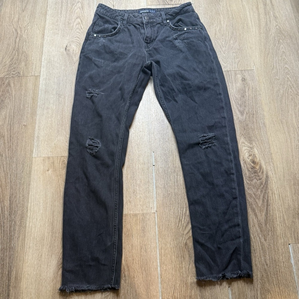 Zara Basic Z1975 Dark Studded Gothic Distressed Denim Jeans size 2